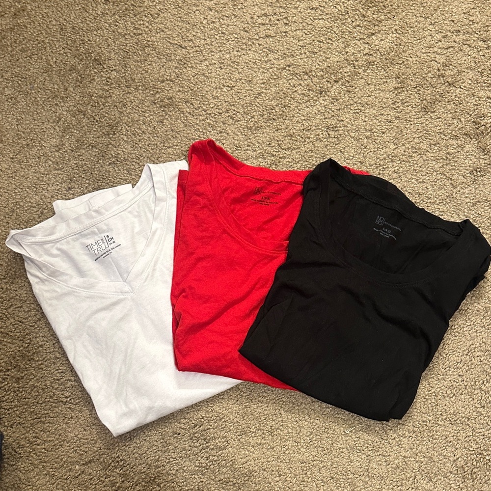 Time and Tru White V-Neck T-Shirt & No Boundaries Red and Black T-Shirt.